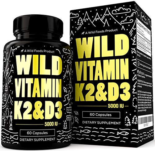 Wild Foods 5000iu Vitamin D3 + K2 with Black Pepper - Bone Health, Non-GMO, 60 Capsules