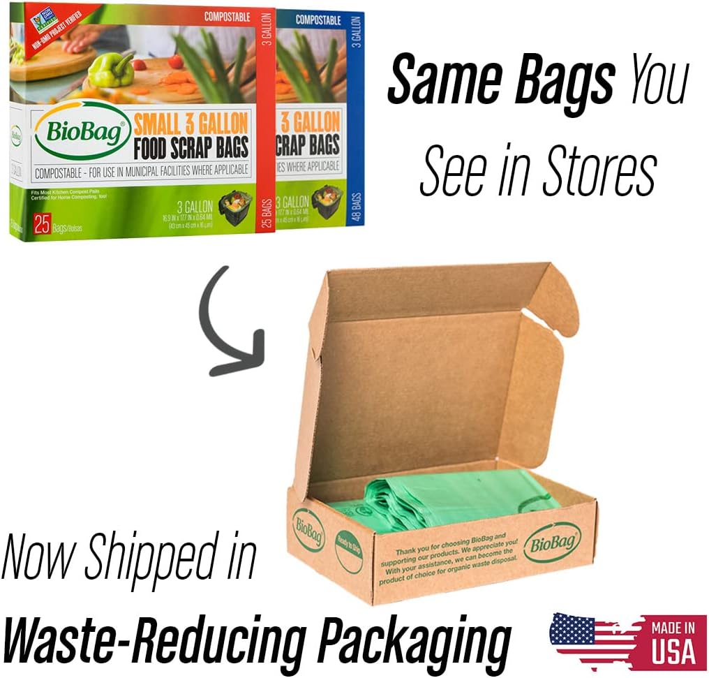 BioBag Compostable Trash Bags - Certified for Food Scraps, Fits Kitchen Bins - 100 Count, 3 Gallon