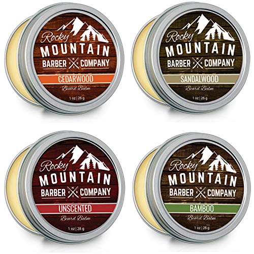 Rocky Mountain Beard Balm Variety Pack - Nourishing Blends with Argan, Shea & Jojoba Oils - 4x1oz