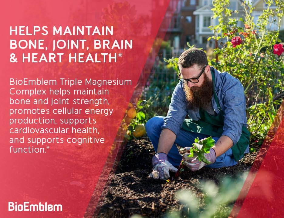 BioEmblem Triple Magnesium Complex - Supports Muscle, Nerve Health & Energy, Vegan - 90 Capsules