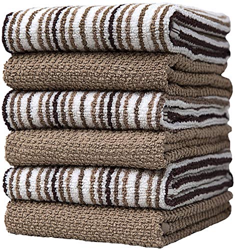 Bumble Kitchen Towels - Highly Absorbent Cotton, 6 Pack, Popcorn Stripe Design - 16"x26"