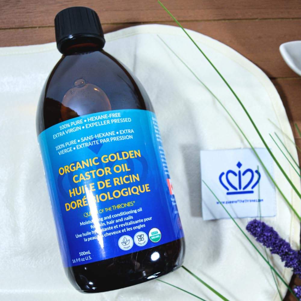 QUEEN OF THE THRONES Organic Golden Castor Oil - Pure Hydration for Hair, Skin & Nails - 500mL