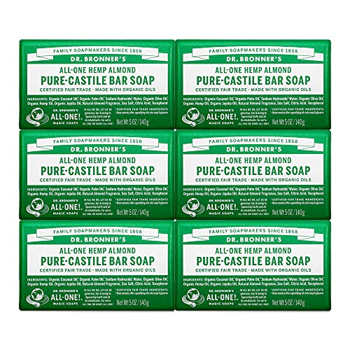 Dr. Bronner's Body Soap - Gentle Moisturizing Lather, Organic Oils, Vegan - Almond, 5oz, 6-Pack