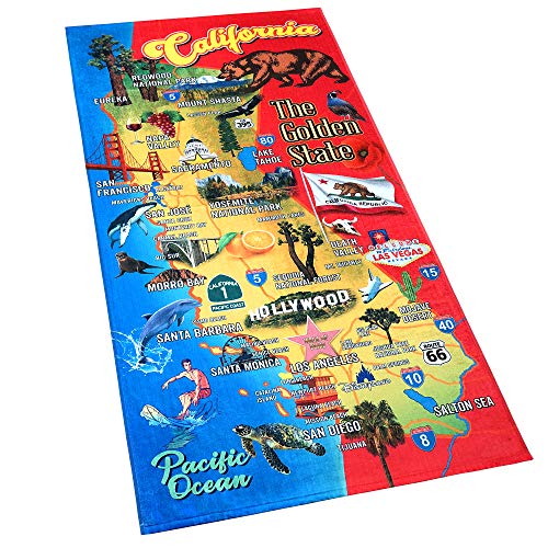 California Beach Towel - Soft Cotton Velour, Quick-Dry, OEKO-TEX Certified - 30x60 inches