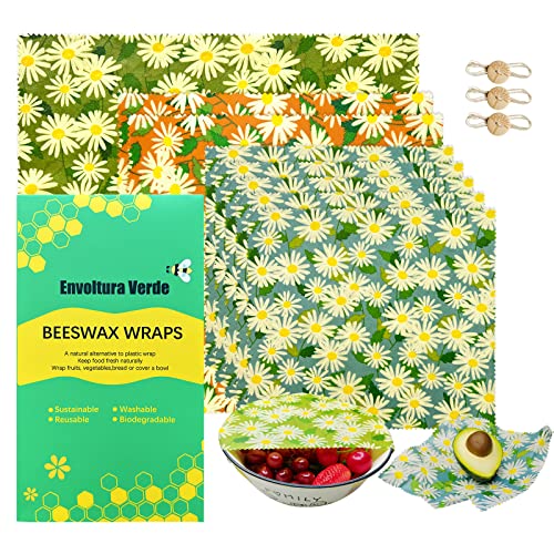 Envoltura Verde Beeswax Food Wraps - Keep Food Fresh, Organic Cotton & Jojoba Oil - 9 Pack