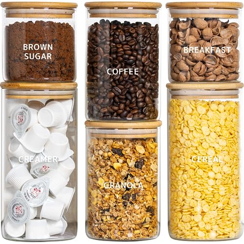 Laramaid Glass Jar Set - Keep Ingredients Fresh, BPA-Free, Includes 160 Labels - 6 Containers