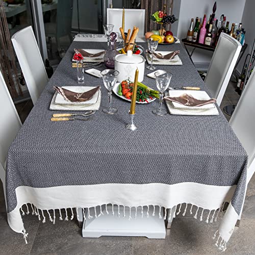 Smyrna Turkish Tablecloth - Elegant Peshtemal Design, 60% Recycled Cotton, 60x84 Inches, Black