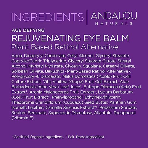 Andalou Naturals Eye Cream - Hydrating Bakuchiol Balm for Fine Lines, Non-GMO - 0.45 OZ