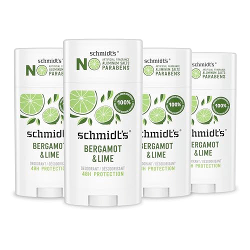 Schmidt's Vegan Deodorant - 24-Hour Odor Protection, Natural Ingredients - Bergamot & Lime, 2.65oz