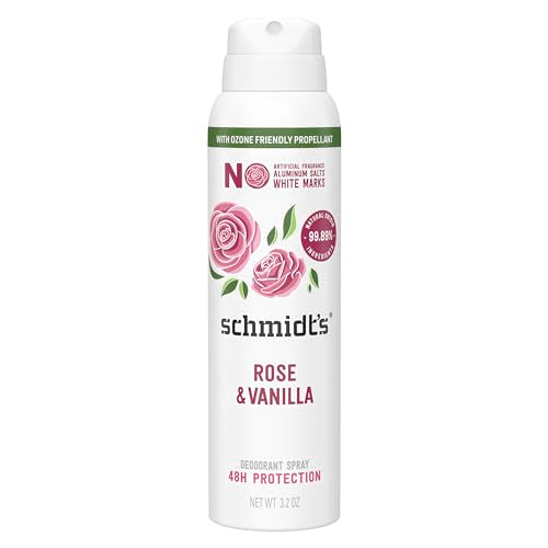 Schmidt's Natural Deodorant Spray - 48H Odor Protection, No Aluminum, Vegan - Rose & Vanilla, 3.2oz