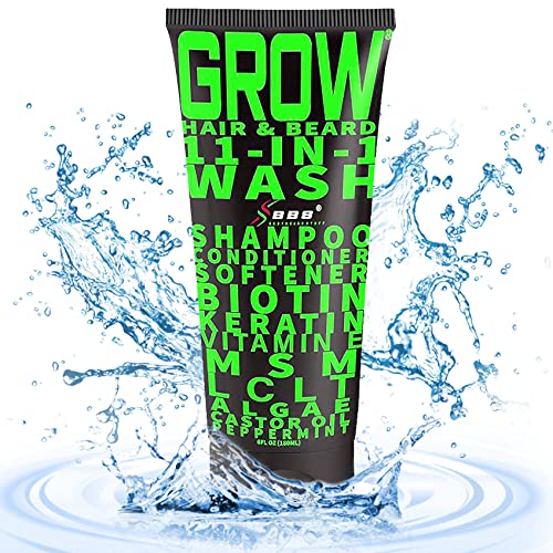 GROW Hair & Beard Treatment - Promotes Healthy Growth, Biotin & Castor Oil - 11-in-1 Wash