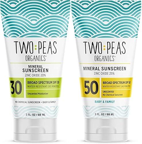 Two Peas Organics Sunscreen Lotion - SPF 30/50, Broad Spectrum, Zinc Oxide, Fragrance-Free - 3oz