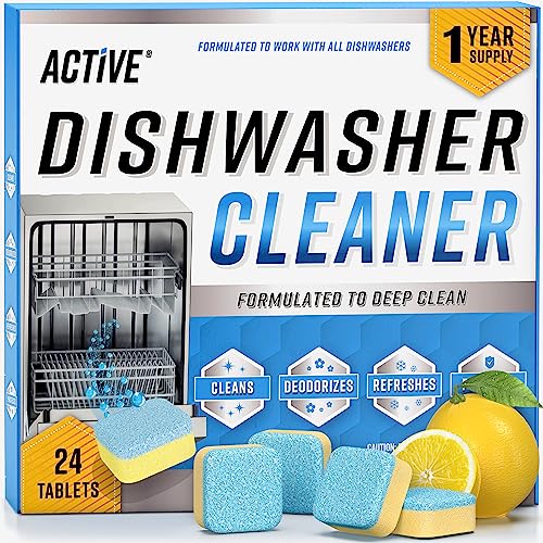 ACTIVE Dishwasher Cleaner Tablets - Deep Descaler, Fresh Lemon Scent, 24 Pack for Yearly Use