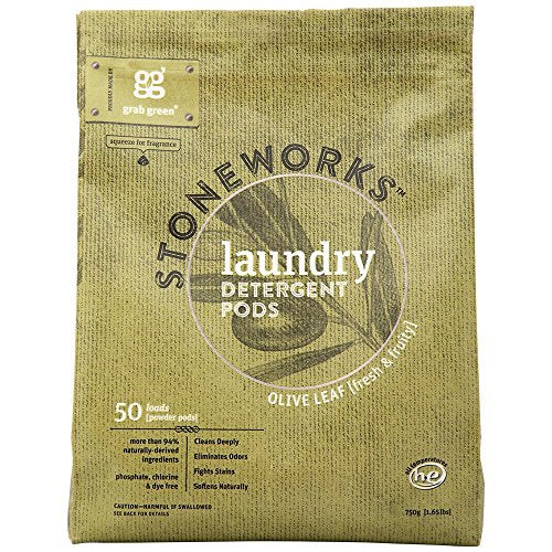 Grab Green Stoneworks Laundry Detergent Pods - Deep Clean, Odor Elimination, 50 Count