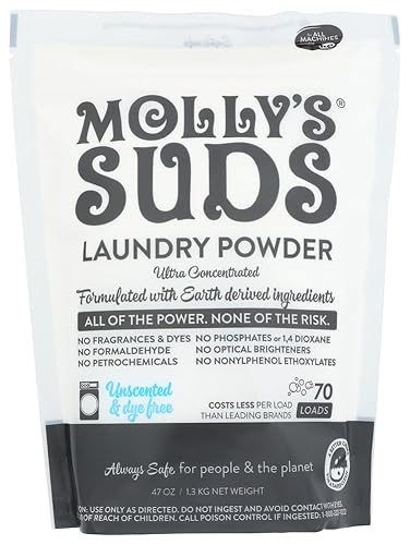 Molly's Suds Laundry Powder - Ultra Concentrated, Unscented, Vegan & Gluten-Free - 47oz, Pack of 6