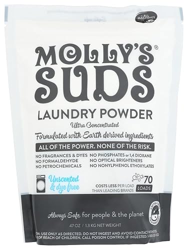 Molly's Suds Laundry Powder - Ultra Concentrated, Unscented, Vegan & Gluten-Free - 47oz Pack of 6