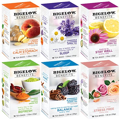 Bigelow Benefits Wellness Tea Variety Pack - Caffeinated & Herbal Blends, 108 Total Bags