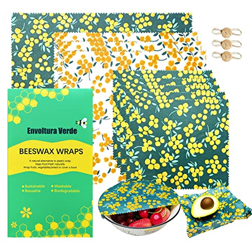 Envoltura Verde Beeswax Food Wraps - Keep Food Fresh, 9 Pack with Sealing Ropes, Food Safe