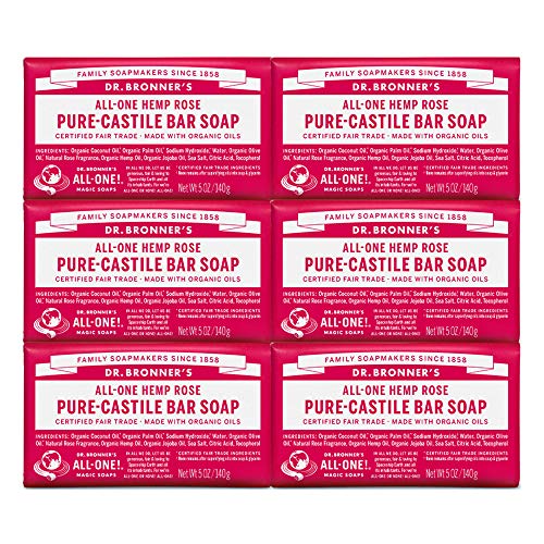 Dr. Bronner's Pure-Castile Bar Soap - Moisturizing, Organic Ingredients, Vegan - 5oz, 6-Pack