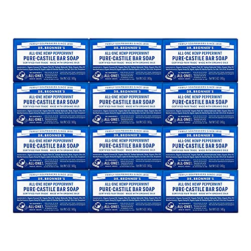 Dr. Bronner's Pure-Castile Bar Soap - Organic Oils for Gentle Moisturizing, 12-Pack, 5oz Each