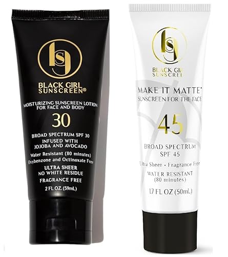 Black Girl Sunscreen Bundle - Matte SPF 45 Gel & SPF 30 Lotion, No White Residue - 8oz