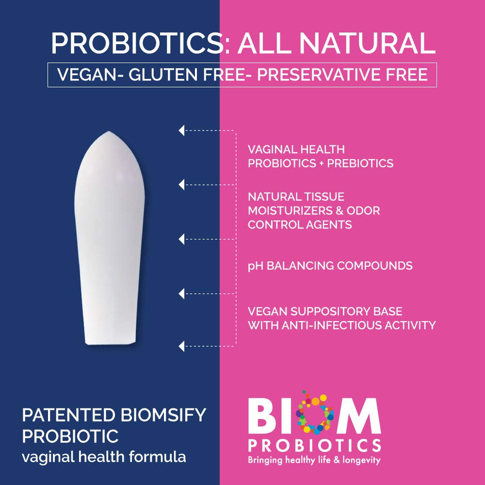 Biom Vaginal Probiotic Suppository: Natural Vaginal Ph and Odor Control Regimen; Balance and Nourishes Vaginal Microbiome; No Parabens, No Preservatives (15 Count)