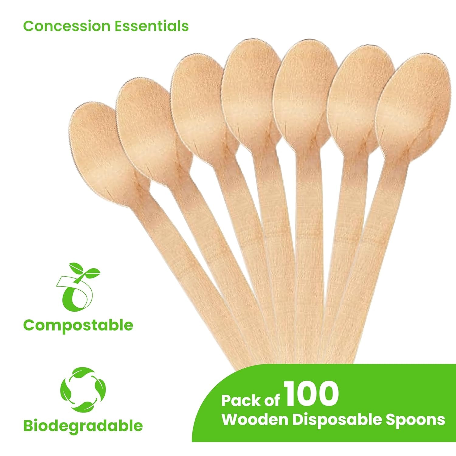 Disposable Wooden Cutlery Spoons, Compostable and Earth Friendly, 6.25 Inch Length - Pack of 100 Spoons