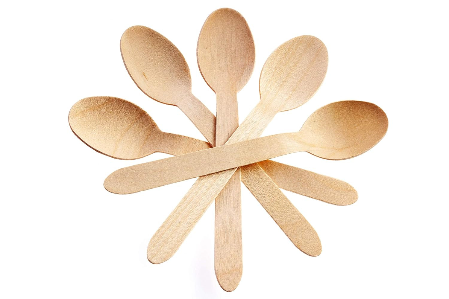 Disposable Wooden Cutlery Spoons, Compostable and Earth Friendly, 6.25 Inch Length - Pack of 100 Spoons