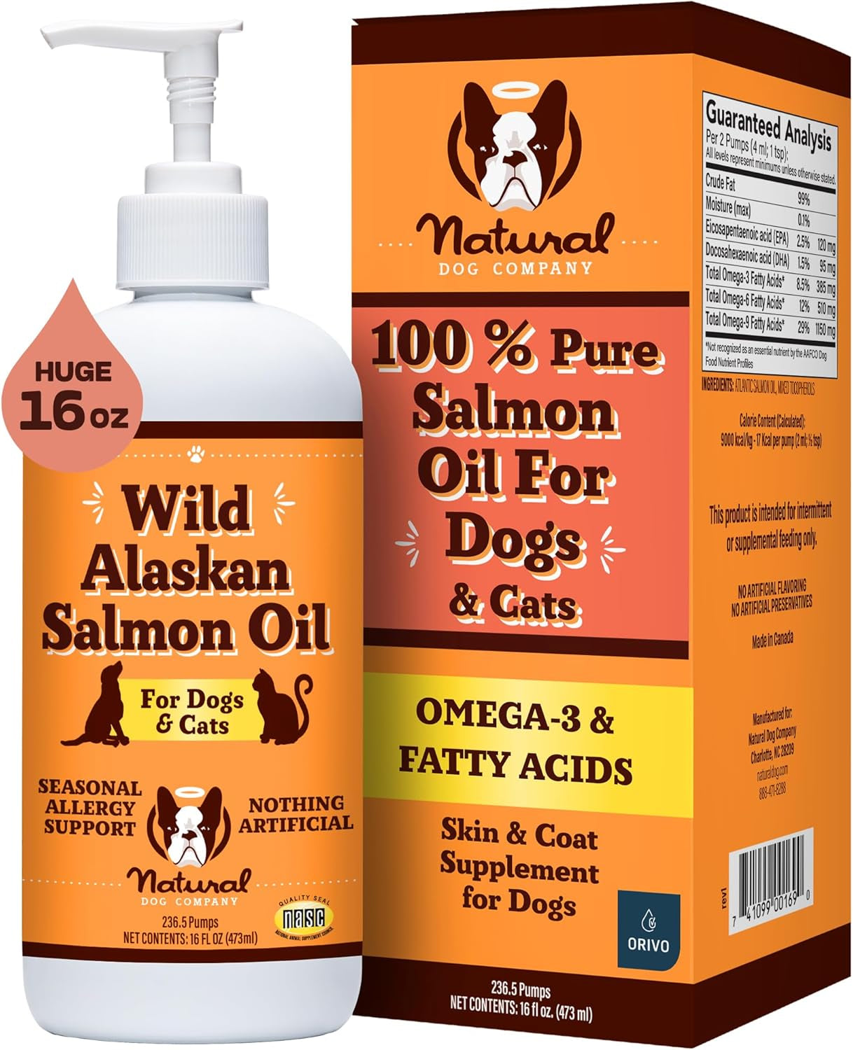 Pure Wild Alaskan Salmon Oil for Dogs (16Oz) Skin & Coat Supplement for Dogs, Dog Oil for Food with Essential Fatty Acids, Fish Oil Pump for Dogs, Omega 3 Fish Oil for Dogs