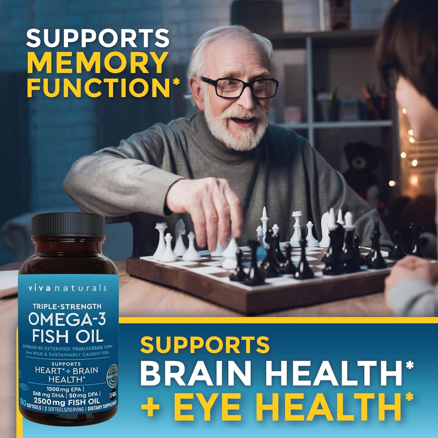 Triple Strength Omega 3 Fish Oil Supplement - 2500 Mg Fish Oil with Re-Esterified Omega 3 Fatty Acids Including EPA, DHA DPA - 180 Pescatarian-Friendly Softgels