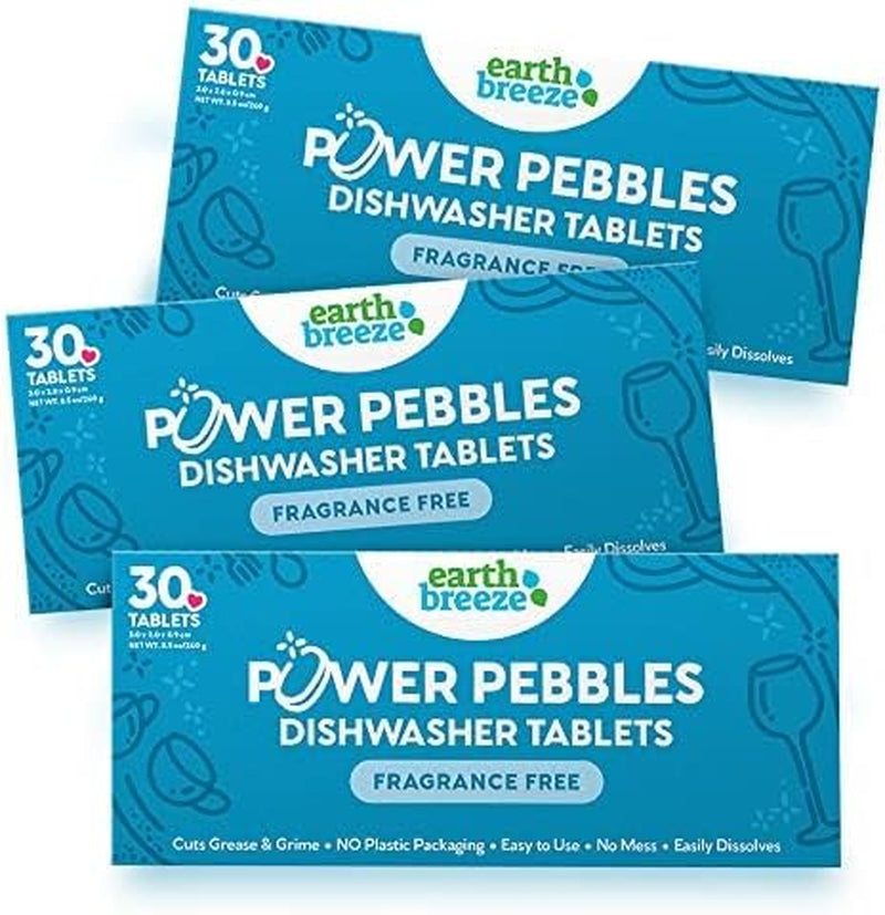 Power Pebbles Dishwasher Tablets - 30 Dishwasher Tablets (3 Pack) - a Total of 90 Tablets/Loads - Cuts Grease and Grime - Easy to Use - Fragrance Free