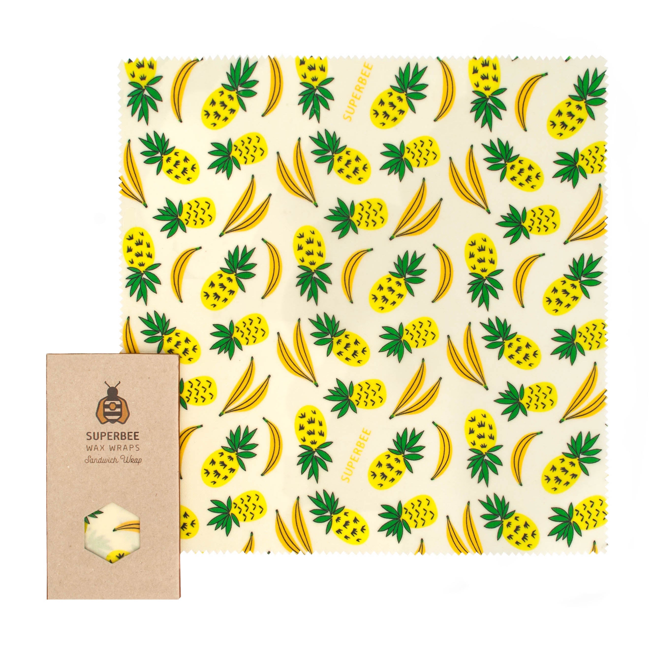 Beeswax Wraps “Sandwich wrap” 13" x 13" - Banana and Pineapple