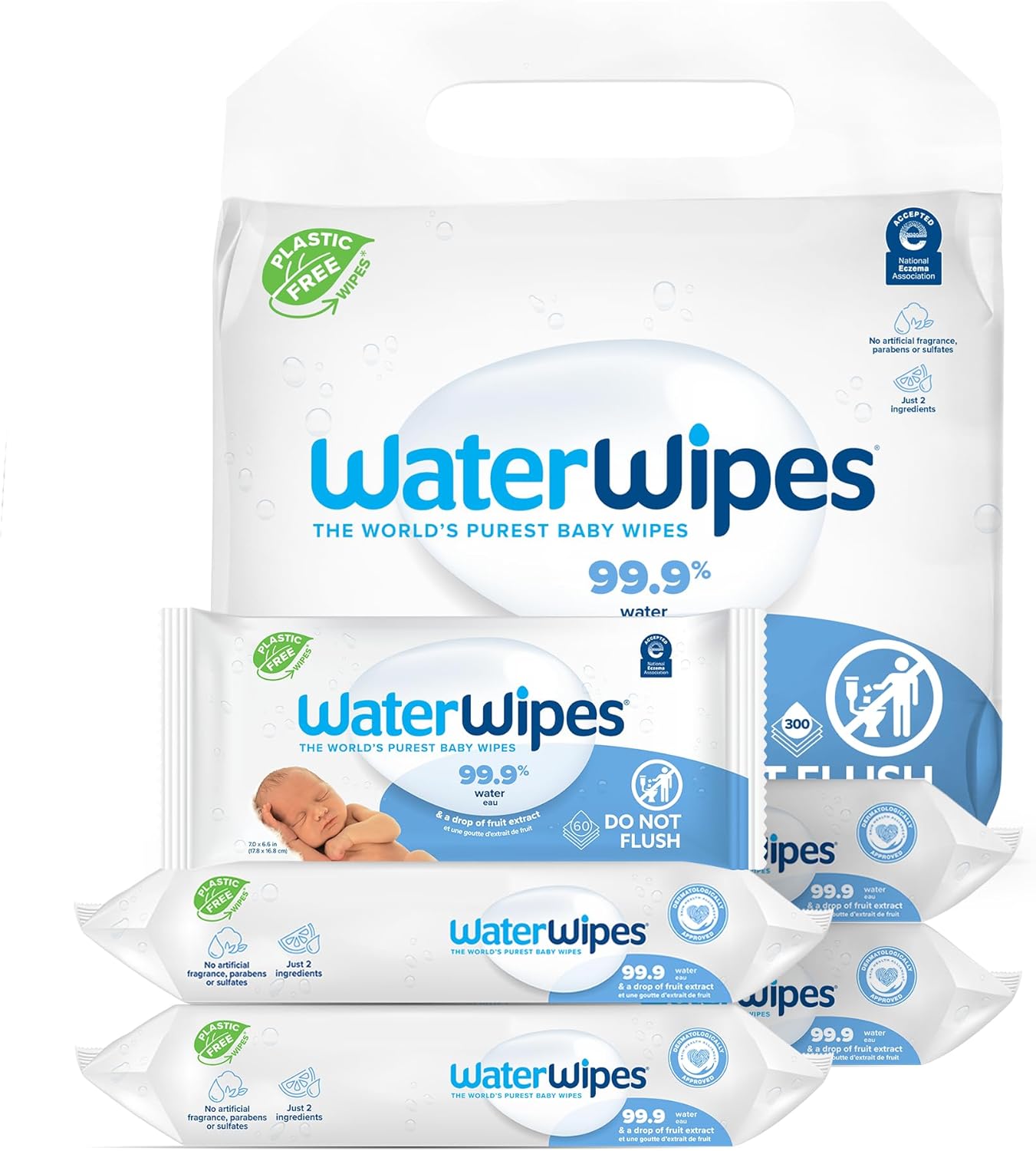 WaterWipes Baby Wipes - 99.9% Purified Water, Hypoallergenic for Sensitive Skin - 300 Count