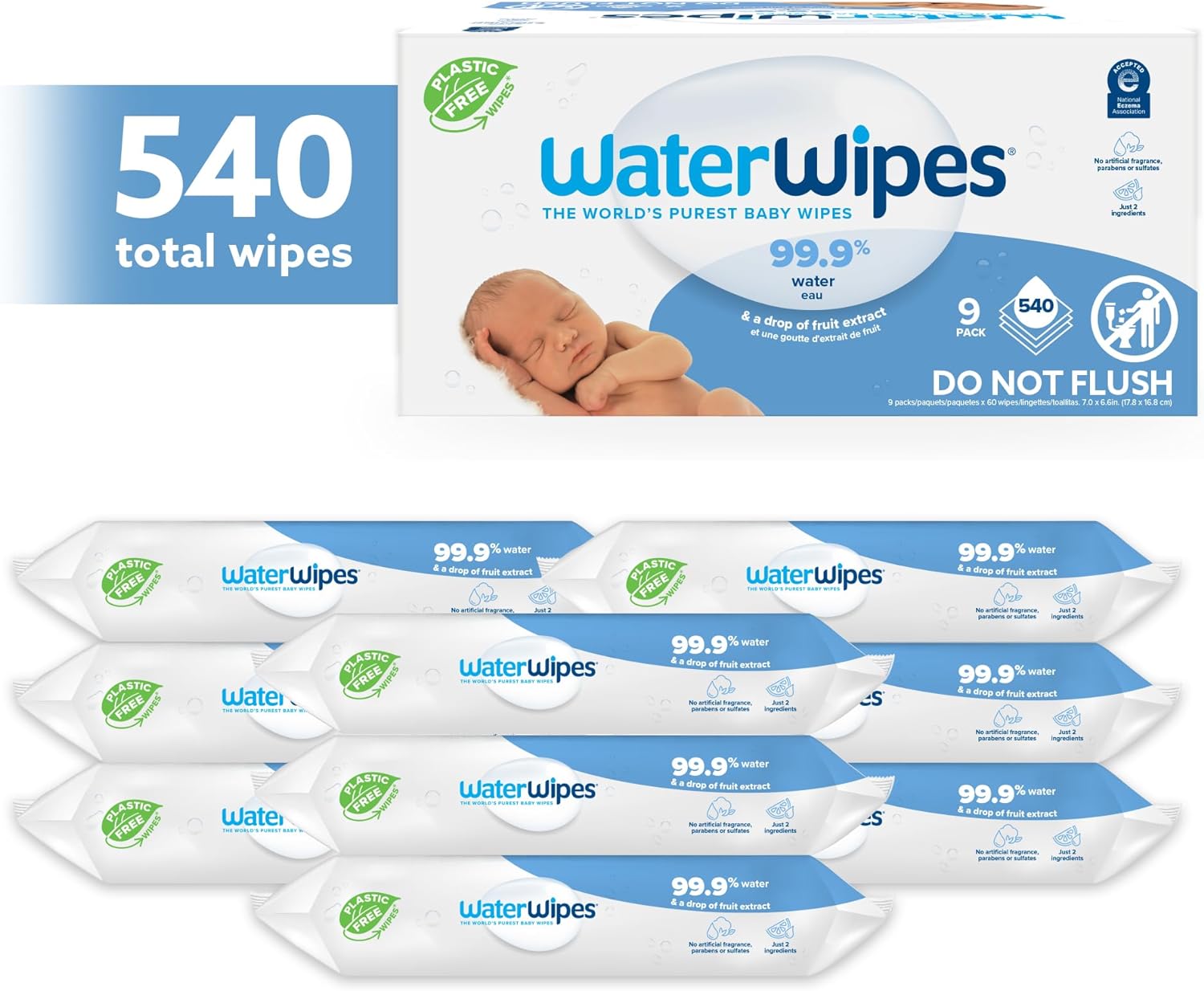 WaterWipes Baby Wipes - 99.9% Purified Water, Hypoallergenic for Sensitive Skin - 300 Count