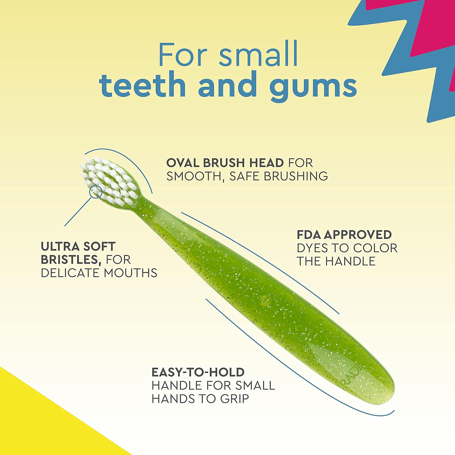 RADIUS Totz Kids Toothbrush - Extra Soft Bristles for Delicate Teeth & Gums, BPA-Free - Pink Sparkle