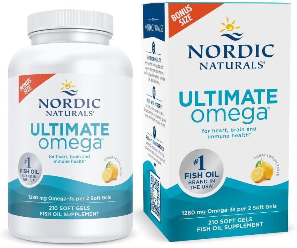 Ultimate Omega, Lemon Flavor - 210 Soft Gels - 1280 Mg Omega-3 - High-Potency Omega-3 Fish Oil with EPA & DHA - Promotes Brain & Heart Health - Non-Gmo - 105 Servings