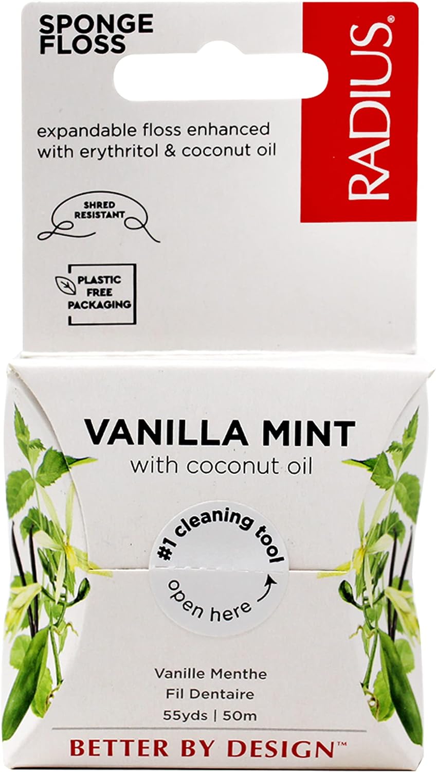 RADIUS Vanilla Mint Dental Floss - Non-Toxic Oral Care, Erythritol Boost - 55 Yards, Pack of 2