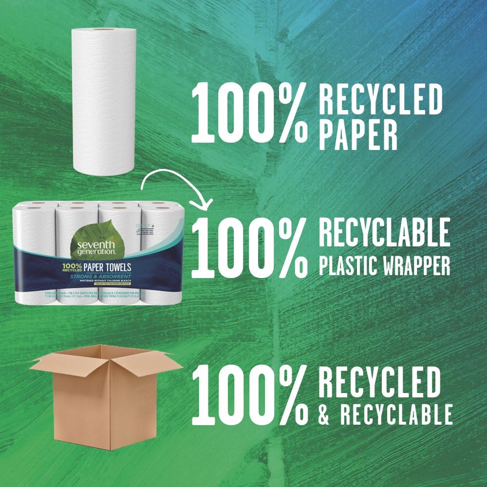 Seventh Generation Paper Towels - 100% Recycled, Chlorine-Free, Strong & Absorbent - 32 Rolls