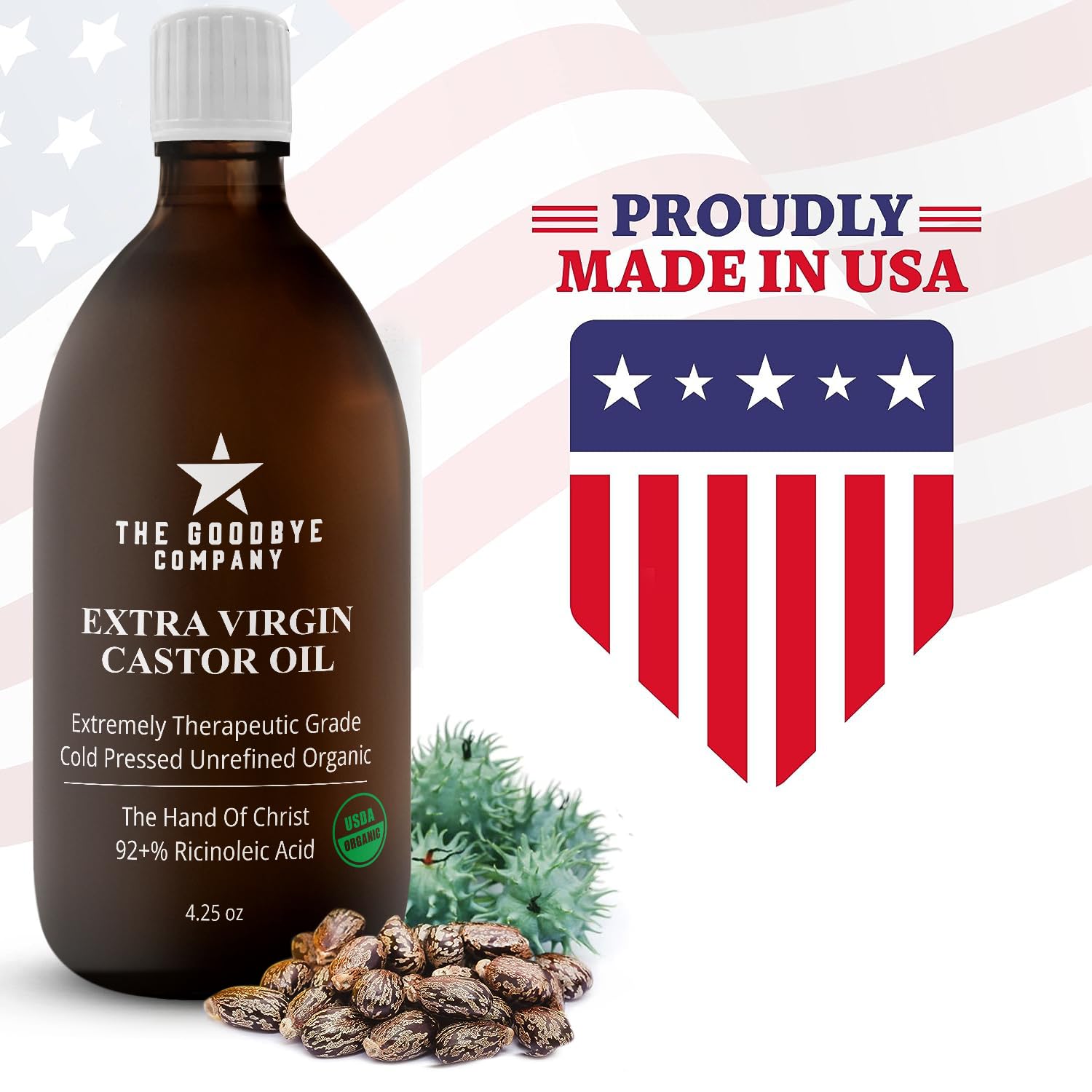 The Goodbye Company Hair Oil - 100% Pure Cold Pressed Castor Oil for Hair Growth & Skin - 4.25oz