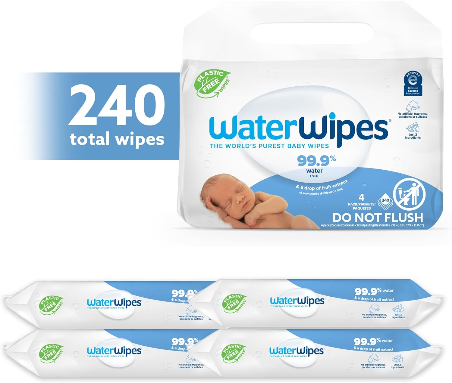 WaterWipes Baby Wipes - 99.9% Purified Water, Hypoallergenic for Sensitive Skin - 300 Count