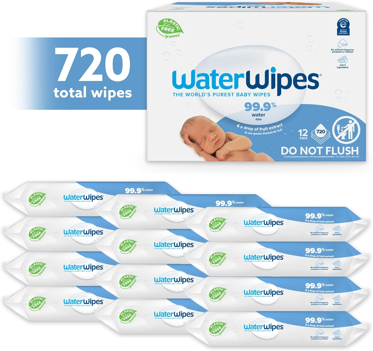 WaterWipes Baby Wipes - 99.9% Purified Water, Hypoallergenic for Sensitive Skin - 300 Count