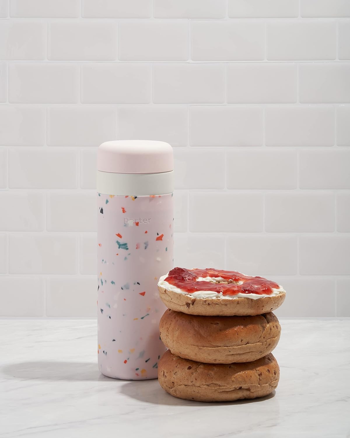 W&P Porter Insulated Bottle - Pure Taste Ceramic Coating, Leakproof, 20oz Blush Terrazzo