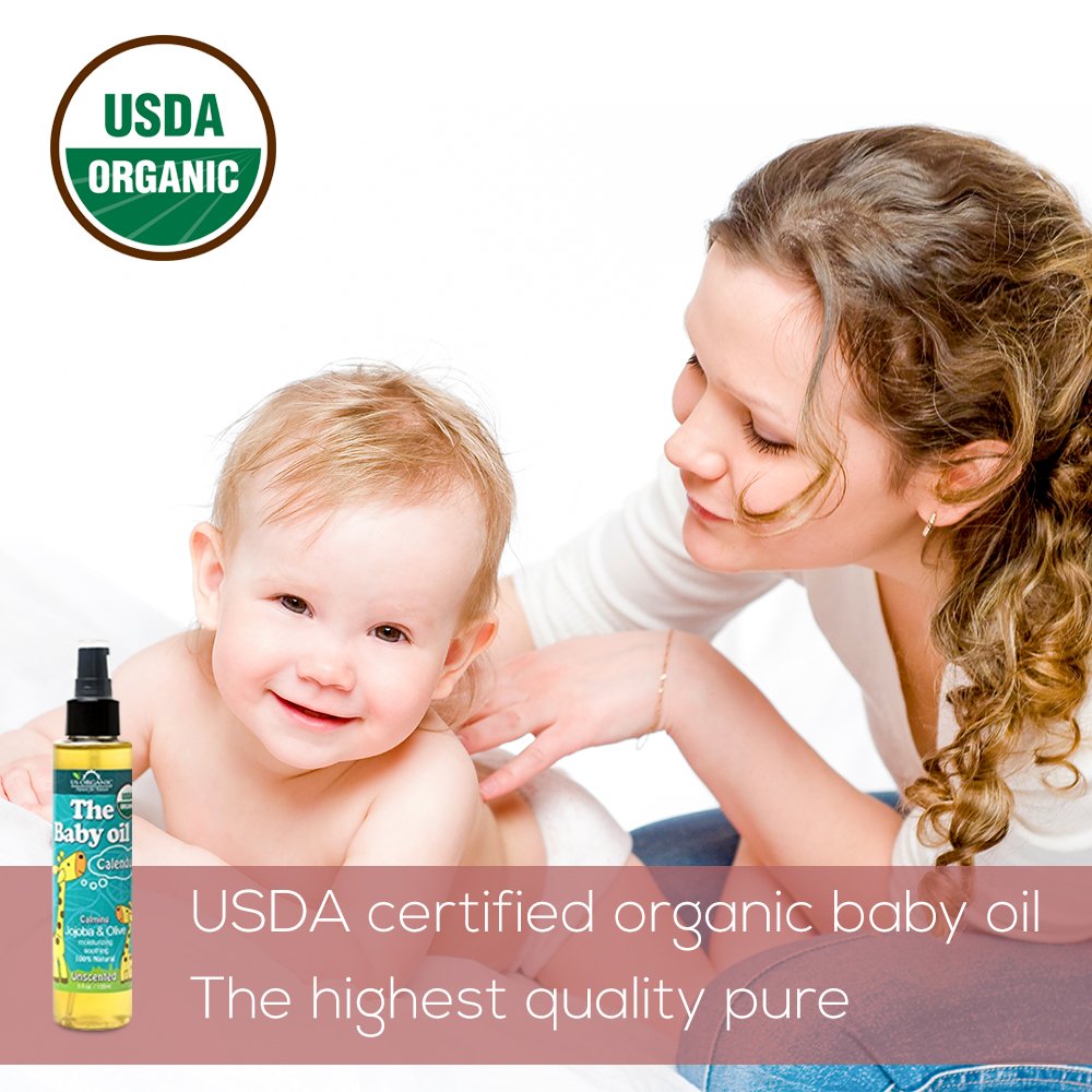 US Organic Baby Body Oil - Soothes Skin with Calendula & Vitamin E, USDA Certified - 5 fl. oz