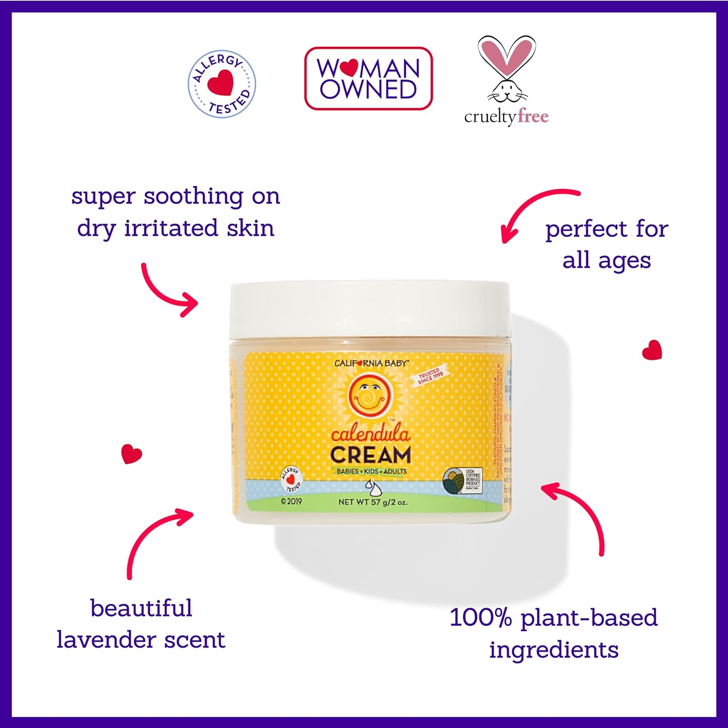 California Baby Calendula Cream - Soothes Sensitive Skin, Allergy Tested, Lavender Scent - 2 oz