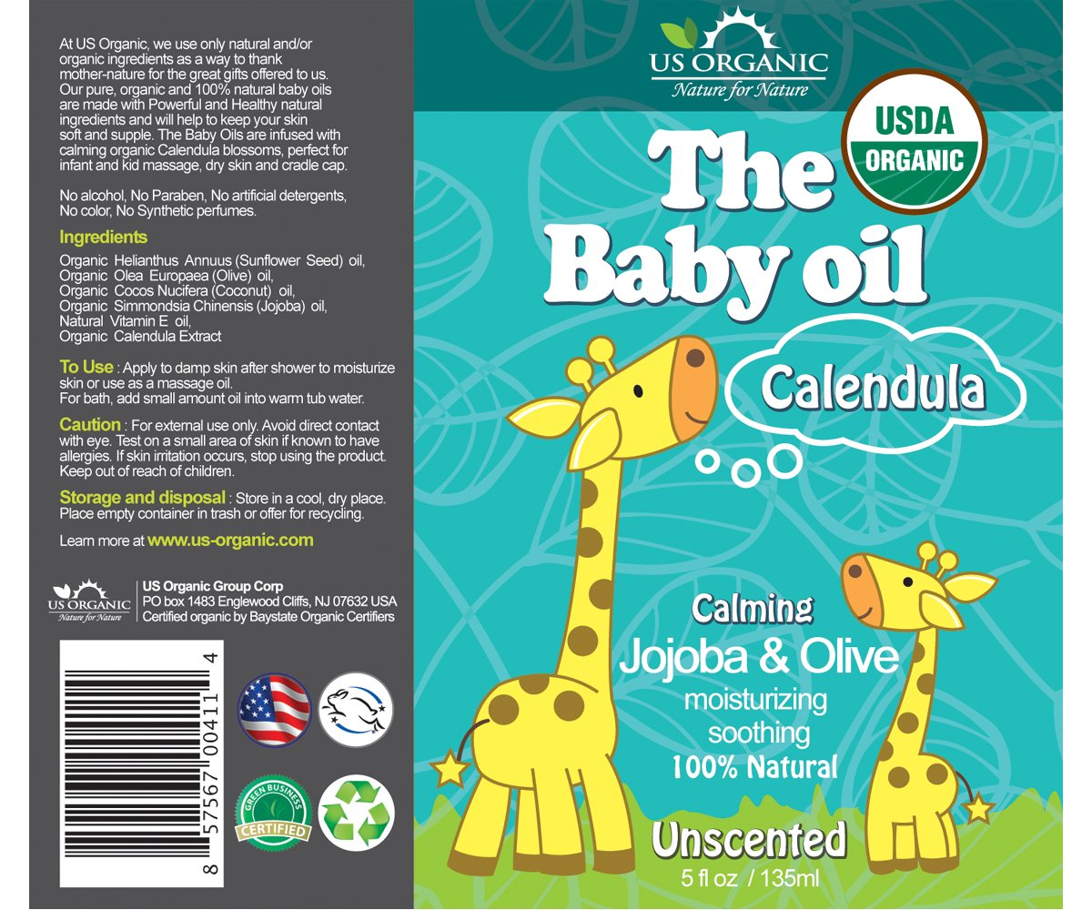 US Organic Baby Body Oil - Soothes Skin with Calendula & Vitamin E, USDA Certified - 5 fl. oz