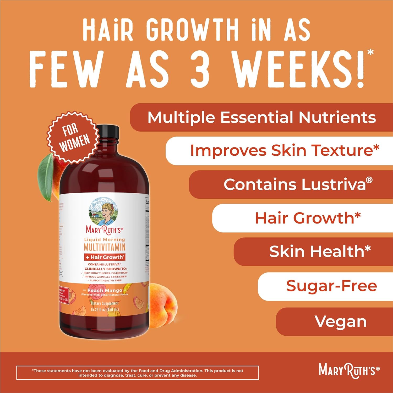 MaryRuth's Liquid Multivitamin - Supports Hair Growth & Skin Health, 10000mcg Biotin - 15 Fl Oz