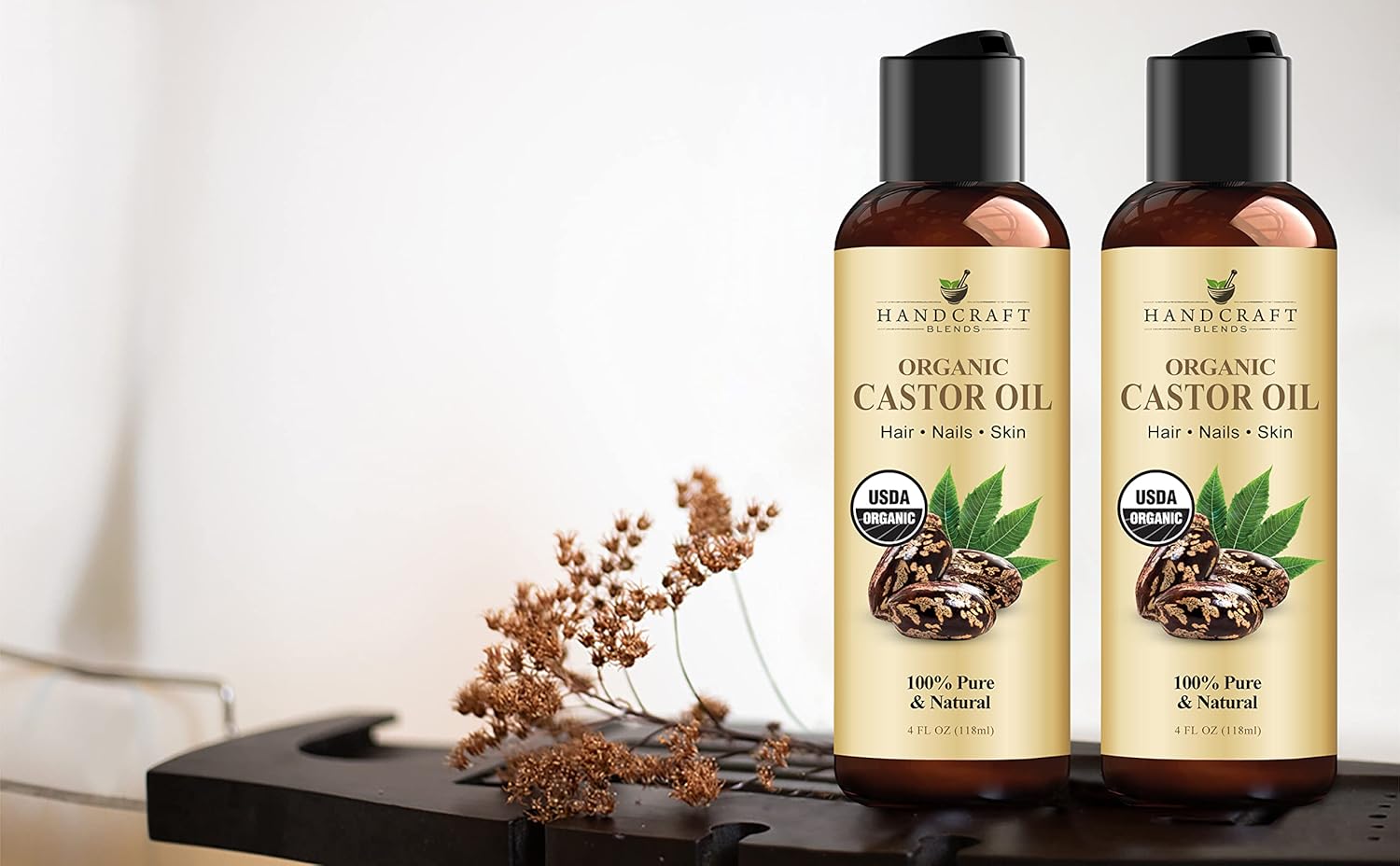 Handcraft Blends Organic Castor Oil - Hair Growth, Nourishing Moisture for Skin & Hair - 4 Fl Oz