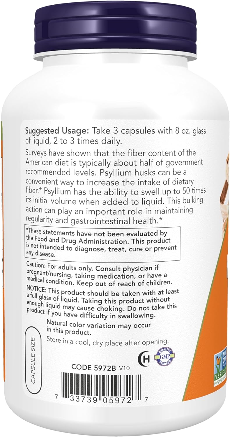 NOW Foods Psyllium Supplement - Supports Digestive Health, Non-GMO Verified - 500 Veg Capsules