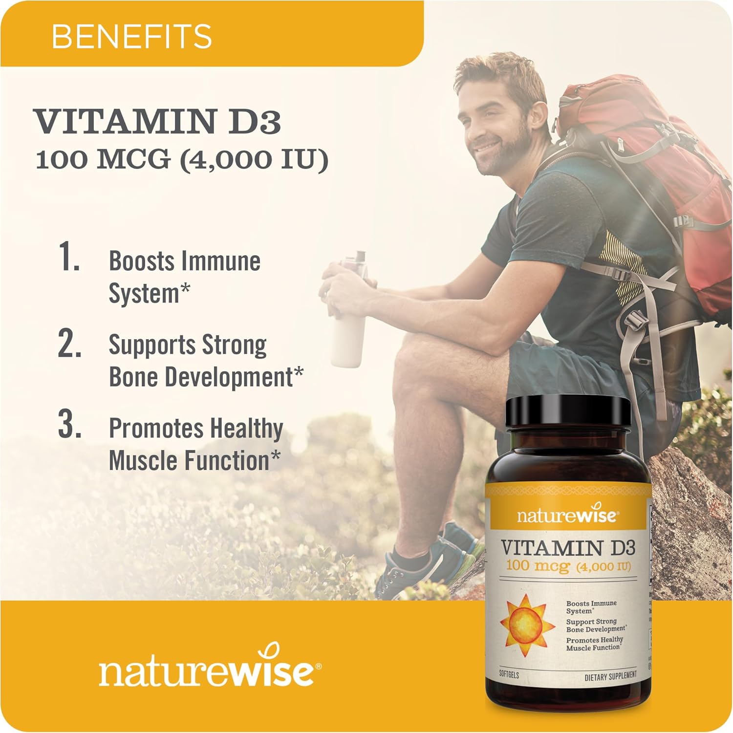 NatureWise Vitamin D3 4000iu - Supports Muscle Function & Immune Health, Non-GMO - 90 Mini Softgels