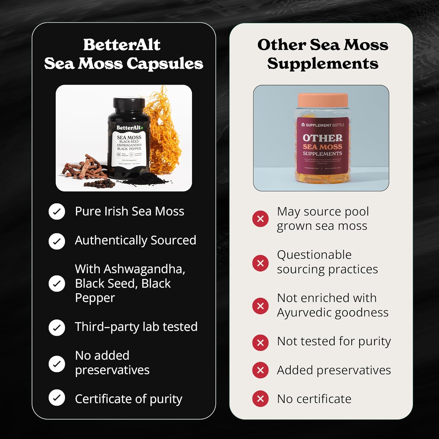 Better Alt Sea Moss Capsules - Boost Energy & Immunity, Pure Irish Moss with Black Seed - 120ct